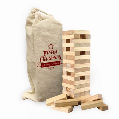 Wooden Tower Stacking Game Kit Cotton Pouch Portable Travel Party Tabletop Game