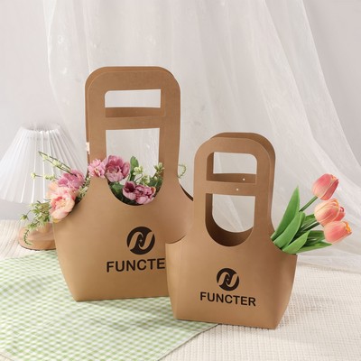 Custom Kraft Paper Bouquet Gift Tote Bag W/ Handle 3 x 6 x 13"