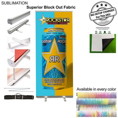 Sublimated Premium Retractable Pull Up Banner, Superior Block Out Fabric, 33.5x79, Standard Base.